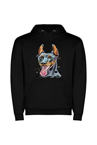 iLovePrints Stylish Canine Portraiture Φούτερ με κουκούλα σε χρώμα Μαύρο
