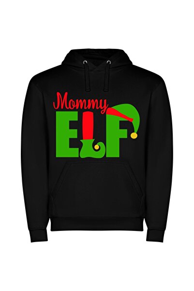 iLovePrints Merry Elf Shuffle Φούτερ με κουκούλα σε χρώμα Μαύρο