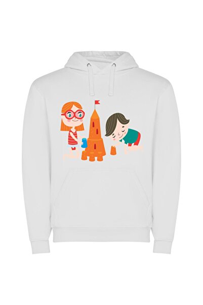 iLovePrints Sandcastle Builders: Kids' Illustration Φούτερ με κουκούλα σε χρώ...