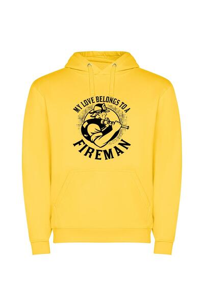 iLovePrints Monochrome Firefighter Emblem Φούτερ με κουκούλα σε χρώμα Κίτρινο