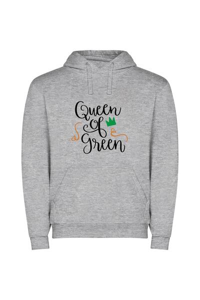 iLovePrints Green Nature's Regal Queen Φούτερ με κουκούλα σε χρώμα Γκρι