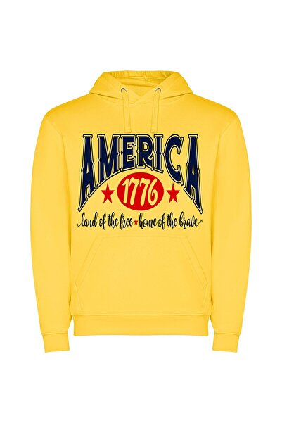 iLovePrints 776 Colors of Americana Φούτερ με κουκούλα σε χρώμα Κίτρινο