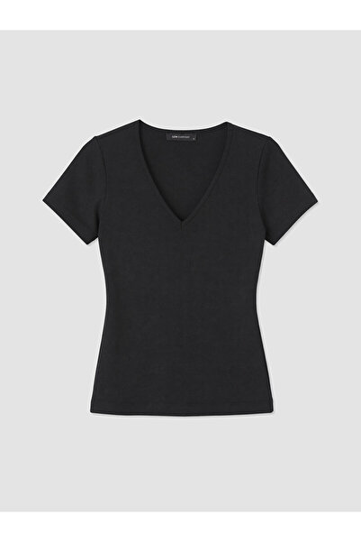 LC Waikiki Black V-Neck Women's T-Shirt