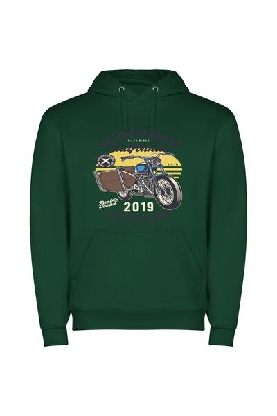 iLovePrints Surfing Motorcycle Dream Φούτερ με κουκούλα σε χρώμα Πράσινο