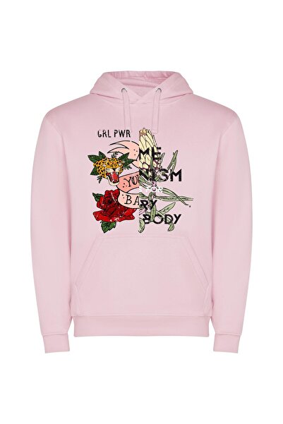 iLovePrints Floral Tiger Tattoo Art Φούτερ με κουκούλα σε χρώμα Ροζ