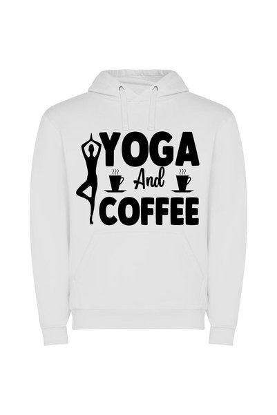 iLovePrints Elegant Yoga & Coffee Φούτερ με κουκούλα σε χρώμα Λευκό
