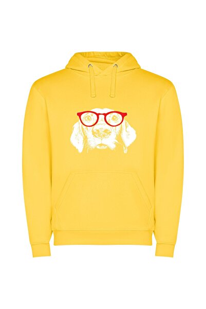 iLovePrints Fashionable Red Lens Φούτερ με κουκούλα σε χρώμα Κίτρινο