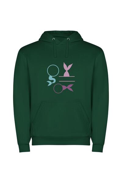 iLovePrints Marine Enigma: Elegant Logo Φούτερ με κουκούλα σε χρώμα Πράσινο