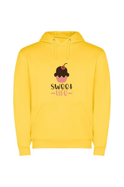 iLovePrints Cherry Bliss Φούτερ με κουκούλα σε χρώμα Κίτρινο