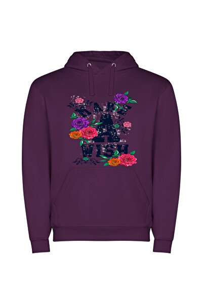iLovePrints Wishful Flowers: Illustrator Edition Φούτερ με κουκούλα σε χρώμα Μωβ