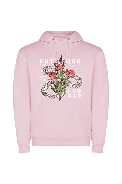 iLovePrints Floralpunk Silk Screen Art Φούτερ με κουκούλα σε χρώμα Ροζ