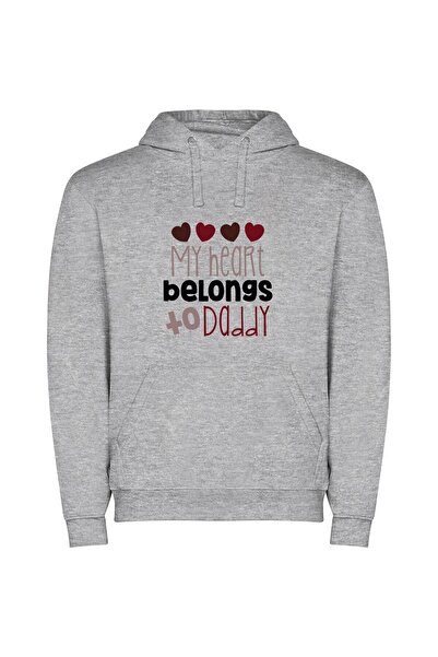iLovePrints Daddy's February Love Emblem Φούτερ με κουκούλα σε χρώμα Γκρι
