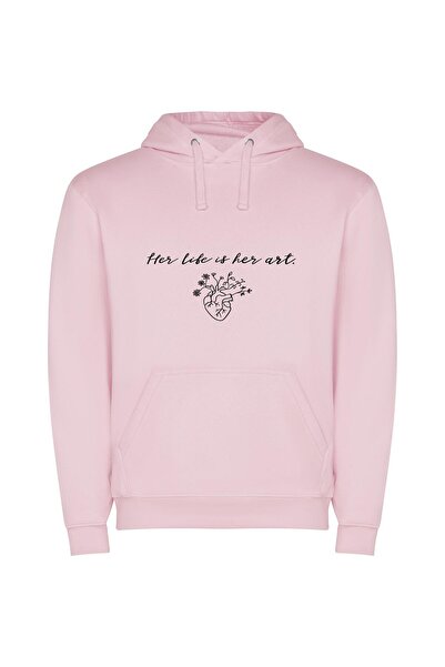 iLovePrints Floral Heart Sketch: HD Love Art Φούτερ με κουκούλα σε χρώμα Ροζ