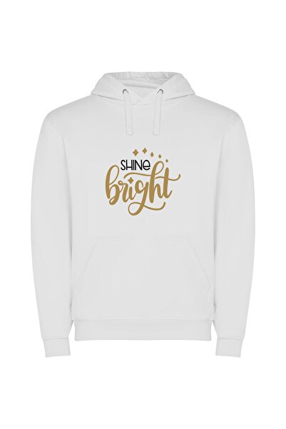iLovePrints Radiant Lettering: White Brilliance Φούτερ με κουκούλα σε χρώμα Λ...