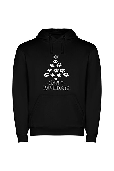 iLovePrints Joyful Paw Prints Sparkle Φούτερ με κουκούλα σε χρώμα Μαύρο