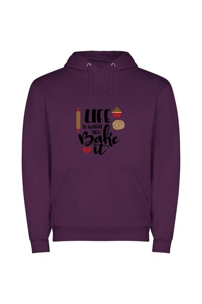 iLovePrints Baking Life: Graphic Art Φούτερ με κουκούλα σε χρώμα Μωβ