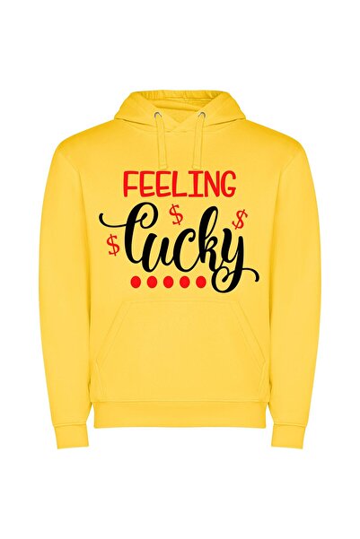 iLovePrints Lucky Red & Black Φούτερ με κουκούλα σε χρώμα Κίτρινο