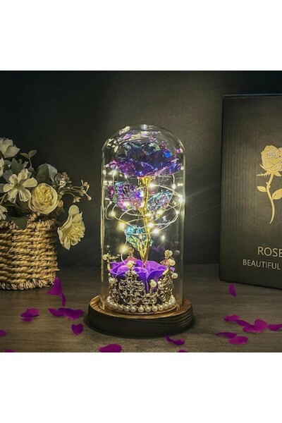 OEM Trandafir Etern sub Cupolă de Sticlă cu LED – Lila, Cadou Romantic, Decor...