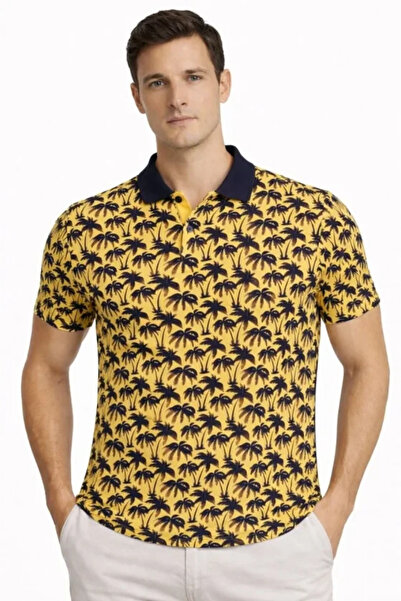 UFC 1985 TOP BRAND Men's Pique Fabric Polo Collar Palm Patterned T-Shirt Shor...