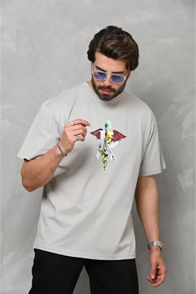pazarella Unisex bicycle collar printed oversize t-shirt - grey