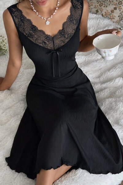 Gökyüzü Moda قميص نوم نسائي طويل وسميك من القماش القطني مع ياقة دانتيل وحزام