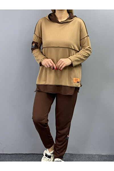Modayakamoz Women's Coffee Hooded Skirt Detail Crest Reverse Stitching Double...