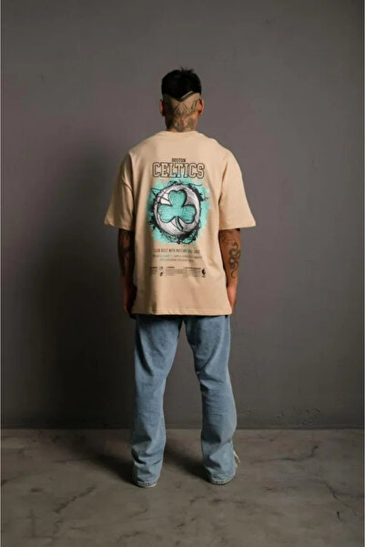 pazarella Men's back print t-shirt - beige