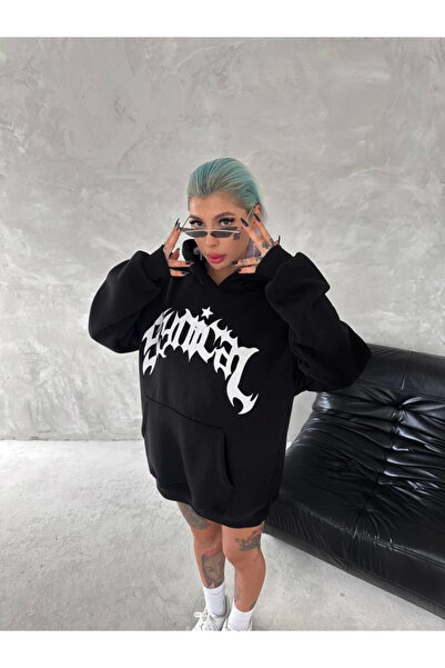 oniks store Unisex three-thread hooded printed sweatshirt - black