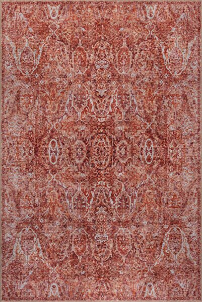 ARTLOOP Folk Kiremit Vintage Klasik Madalyon Desenli Dokuma Tabanlı Şönil Hal...