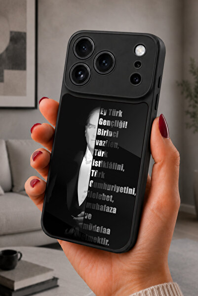 iPhone 17 Pro Max Uyumlu Atatürk Desenli Kamera Korumalı Darbelere Dayanıklı Kılıf