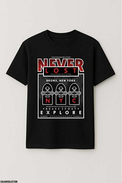 CALKARCOLLECTION تيشيرت للجنسين مقاس كبير من Never Lost Explore
