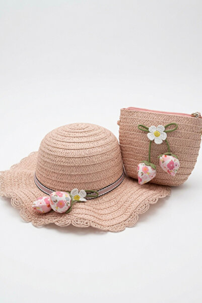 Mollycrush Summer Gift Girl's Powder Pink Strawberry Motif Hat and Bag Set | ...