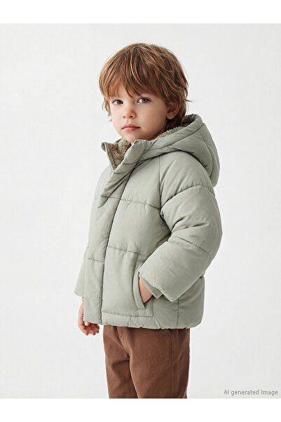 LC Waikiki Ozmarka New Season Green Water Repellent Baby Boy Inflatable Coat