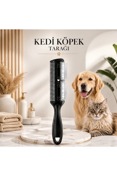 PİRAYE AKSESUAR Kedi Köpek Tarağı • Çift Jiletli Tüy Alma Tarağı • Kesme & Ta...