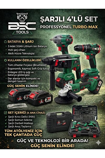 BSC TOOLS 4'Lü Set ( Somun Sıkma + Şarjlı Hilti + Şarjlı Spral + Çelik Mandre...