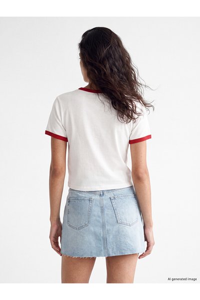 LC Waikiki Vizyon New Season White Crew Neck Cherry Printed Women's T-Shirt