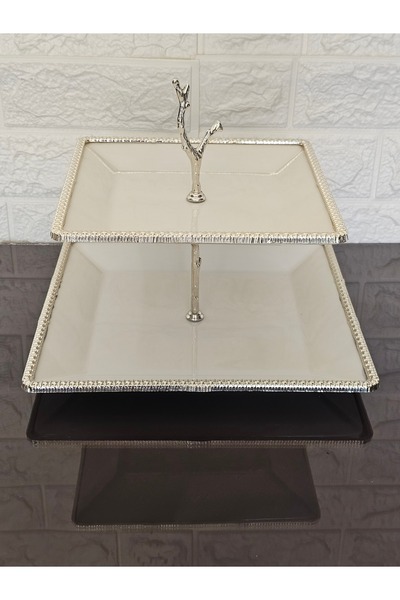 atabey home Orselen Square Cast Silver Frame 2-Layer Cookie Bowl Simple 22+27 cm