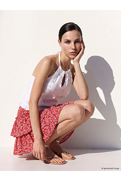 LC Waikiki Blue Elastic Waist Floral Layered Mini Skirt with Shorts