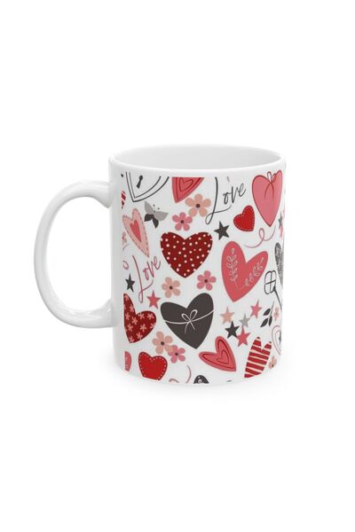 Love Kalp Desenli Romantik Porselen Kahve Kupası 330 ml KF15032621
