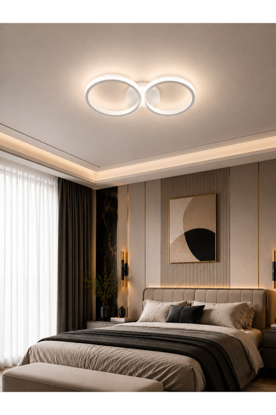 Modavize ARES BEYAZ MODERN TASARIMLI 2Li LED PLAFONYER AVİZE -OTURMA ODASI - ...