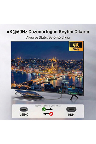 Sarftech Premium Type-C USB-C to HDMI Kablo (4K60Hz,1080P165Hz) HDR Type-C to HDMI 2.0 Görüntü Aktarım Kablosu - 2 Metre