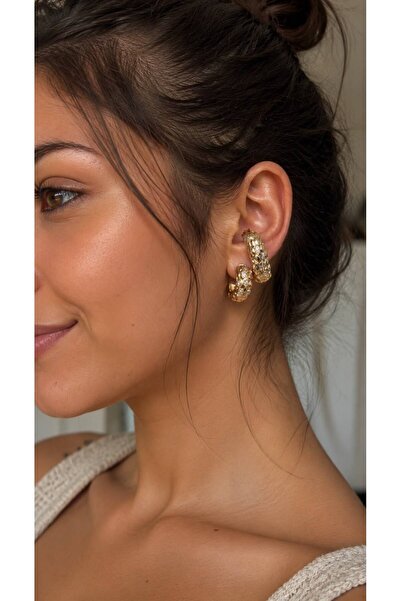 ANKA JEWELLRY أقراط نسائية من الفولاذ مرصعة بحجر الزركون |   لون ذهبي مقاوم ل...