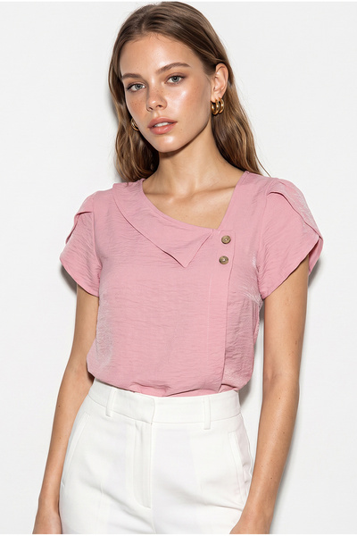 Bianco Lucci Women's Button Detailed Short Sleeve Comfortable Fit Blouse 6028...