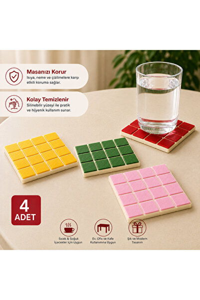 Basart Mozaik Desenli Silikon Bardak Altlığı 4'lü Set – Isıya Dayanıklı, Kaym...