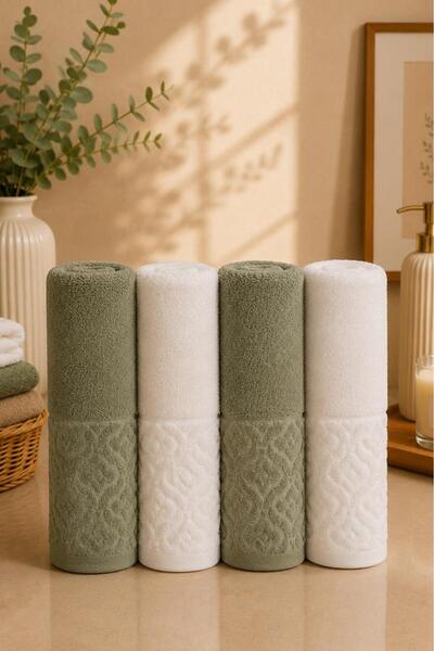 Çeyiz Diyarı Koza 100% Cotton Bath Set 4 Pieces Khaki - Ecru