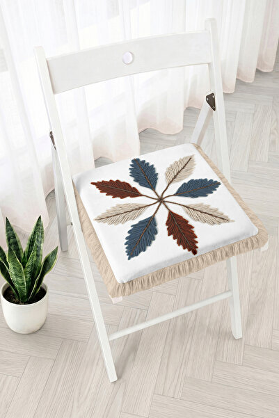 Realhomes Embroidered Leaf Motif Fringed Zippered Chair Cushion - Bohemian Ki...