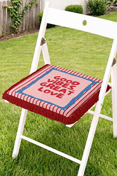 Realhomes Good Vibes Great Love Written Striped Fringed Zippered Chair Cushio...