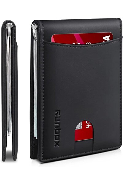 Runbox محفظة رجالية نحيفة من الجلد الأصلي مع خاصية حجب RFID، محفظة ثنائية الط...