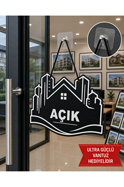 Genel Markalar MDF Kapı Tabelası EMLAK Açık Kapalı Çift Yönlü Mağaza Dükkan O...