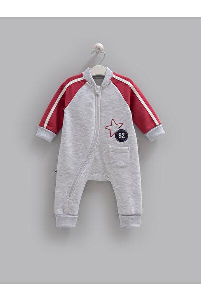 Caramell 3 Thread Baby Boy Overalls Cotton Cross Zipper Star Detailed Color B...